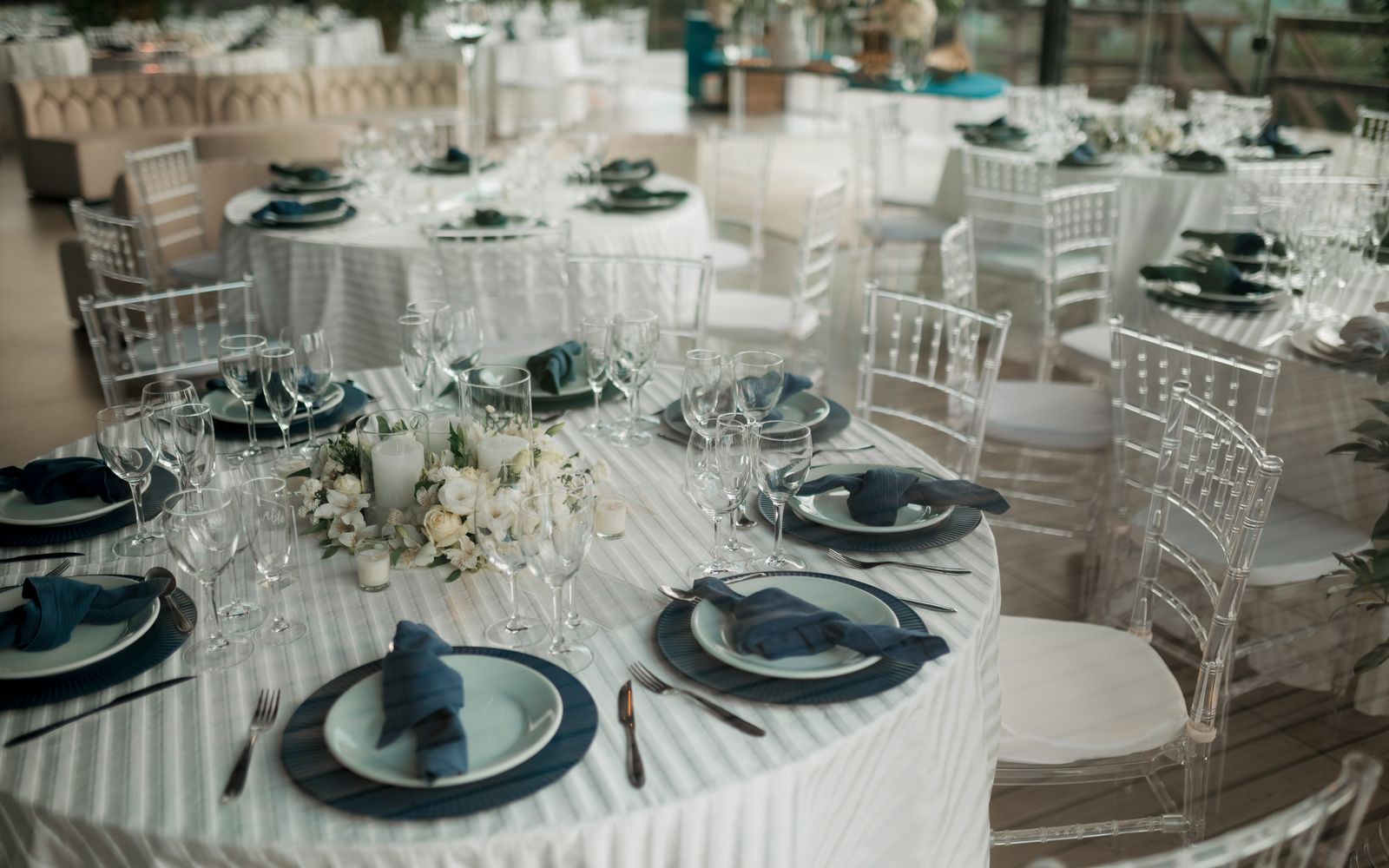 Mood board with fabric swatches and color palette for a wedding